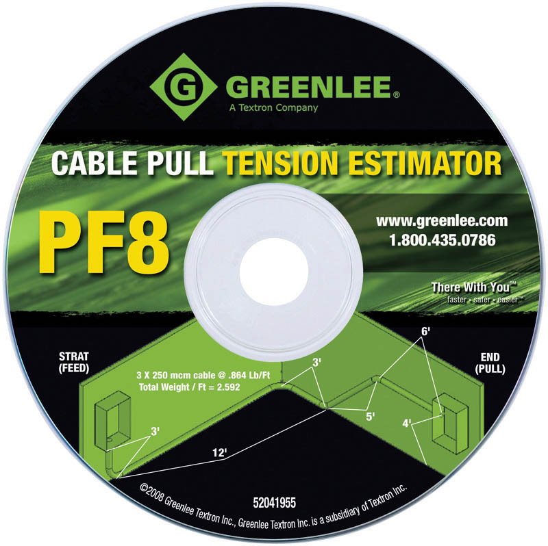 Cable Puller Estimator CD.  Calculates estimated cable pulling force requirements based on user inputs.  Simple to follow instructions included on the calculator.  Consists of an Excel based calculator that cn be downloaded for free from www.greenlee.com.  Works with Windows 7, Vista, XP and Mac OS.